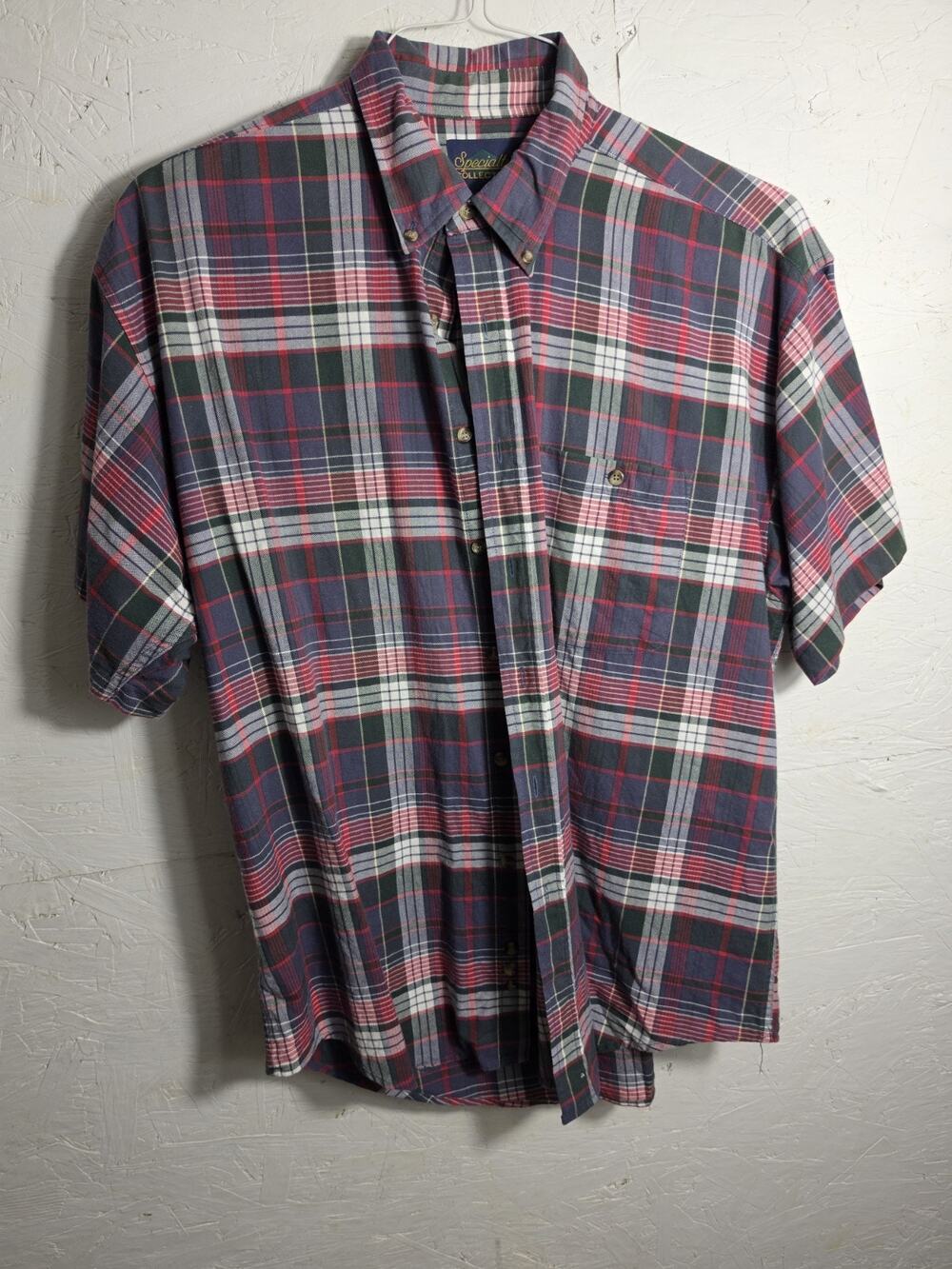 Specialty Collection Mens Shirt Short Sleeve Plaid Size Large